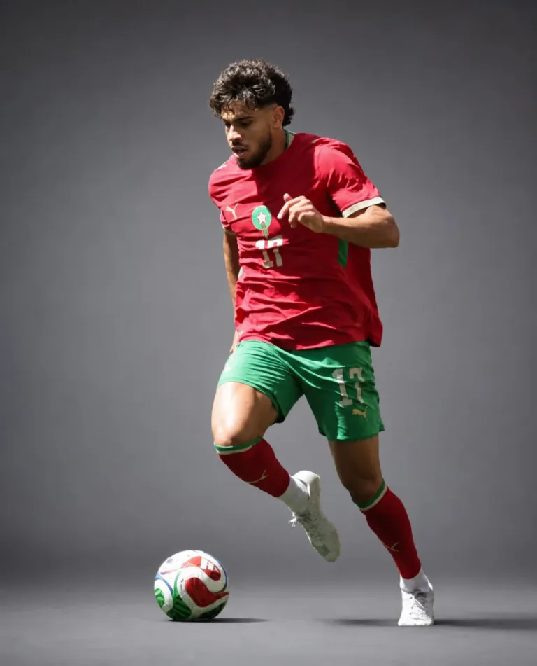 Abde Ezzalzouli Morocco 2026 player profile, studio portrait in national team style