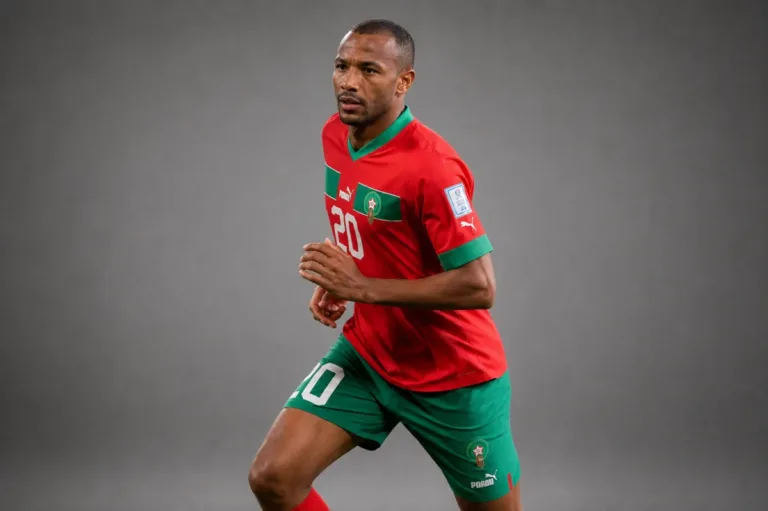 Ayoub El Kaabi Morocco 2026 player profile, studio portrait in national team style