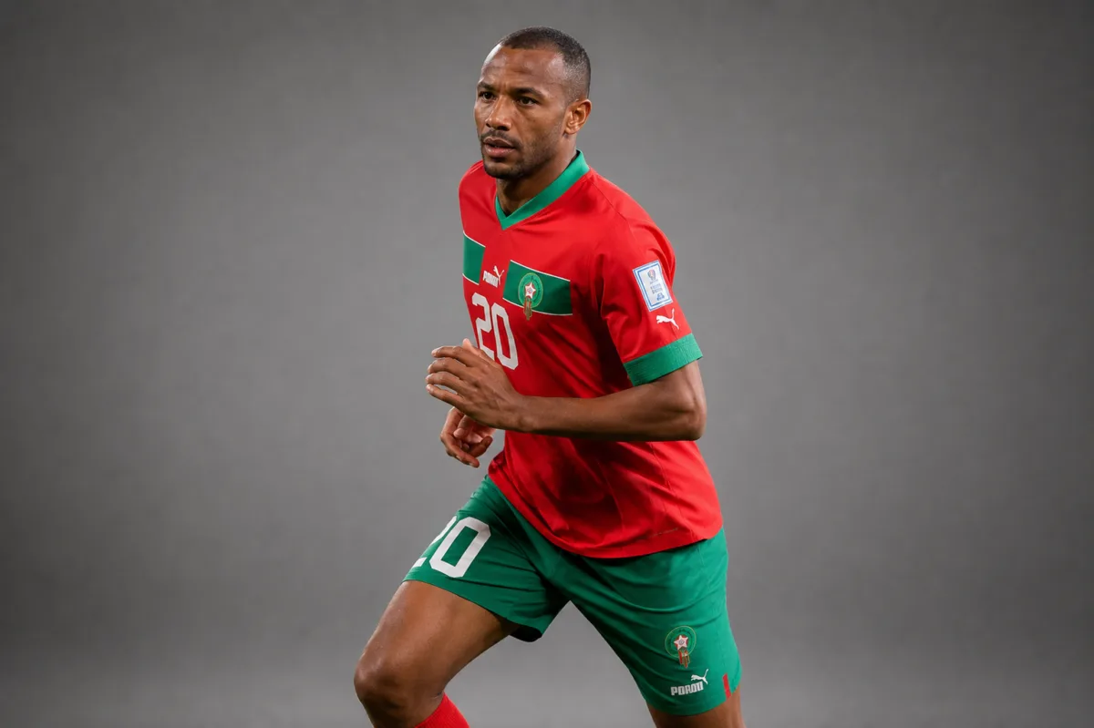 Ayoub El Kaabi Morocco 2026 player profile, studio portrait in national team style
