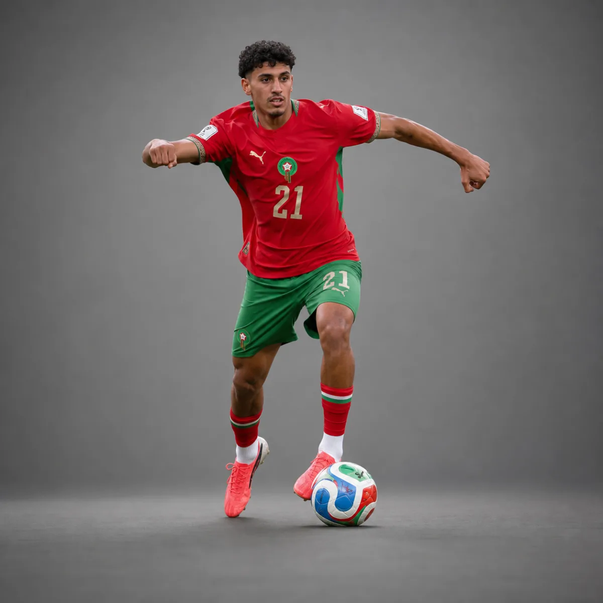 Ayoube Amaimouni Morocco 2026 player profile, studio portrait in national team style