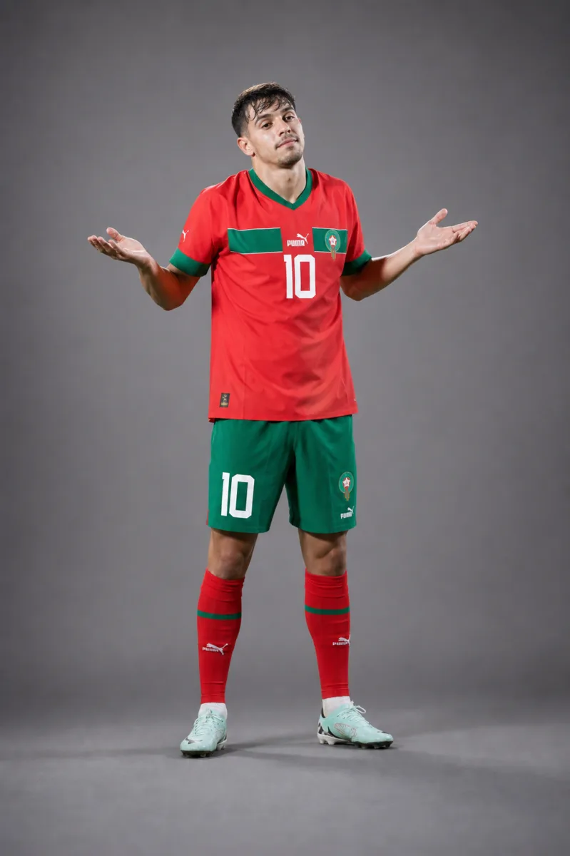 Brahim Diaz Morocco 2026 player profile, studio portrait in national team style
