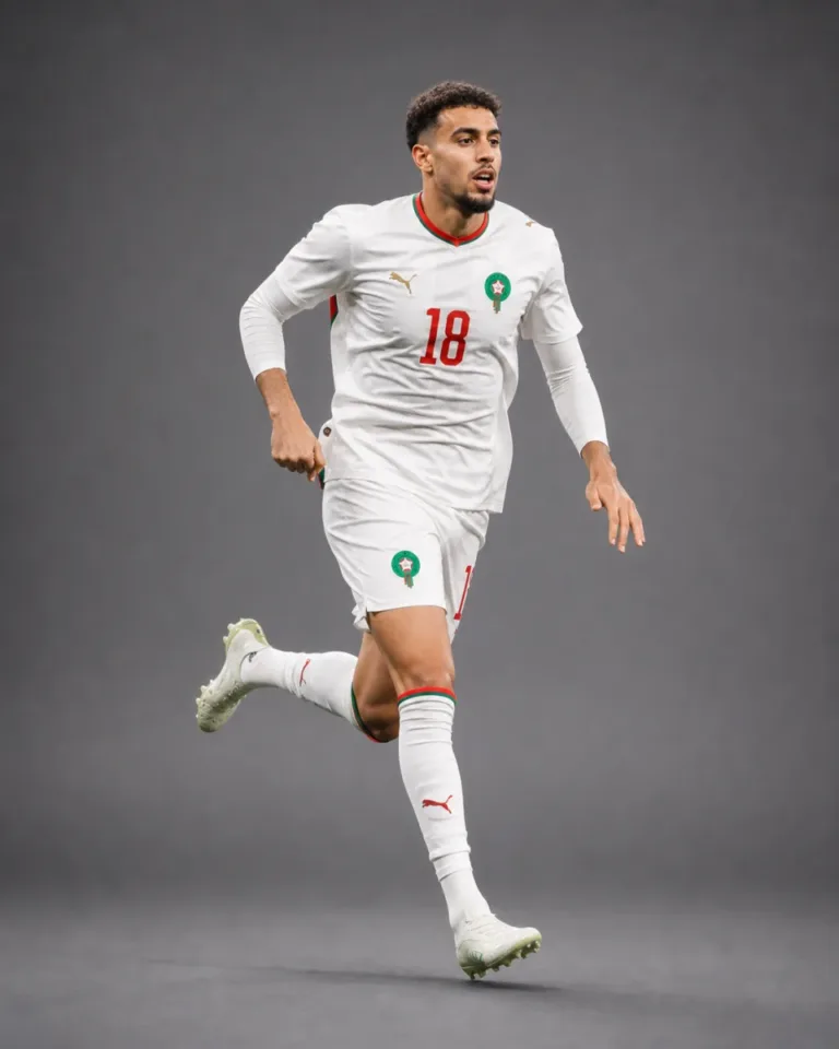 Chadi Riad Morocco 2026 player profile, studio portrait in national team style