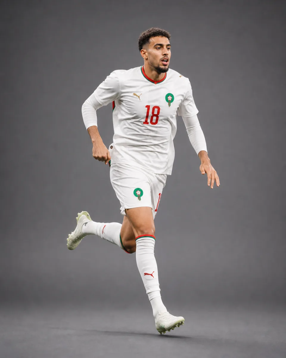 Chadi Riad Morocco 2026 player profile, studio portrait in national team style