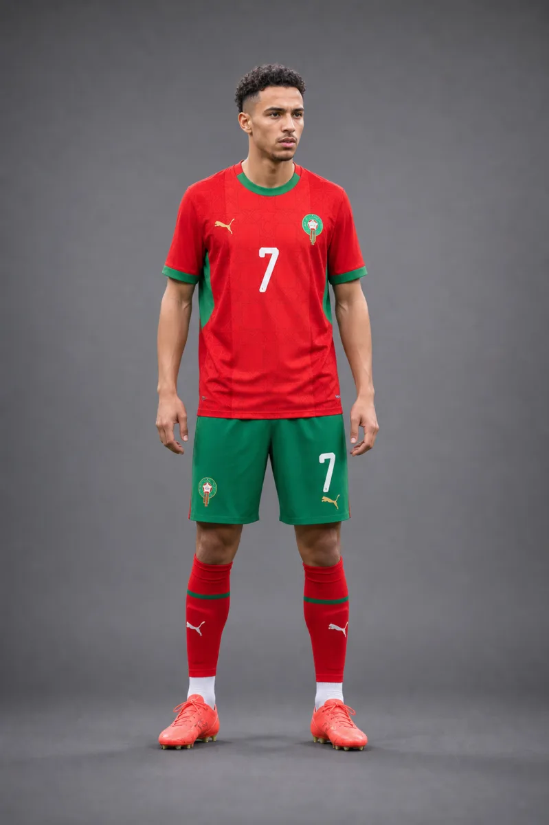 Chemsdine Talbi Morocco 2026 player profile, studio portrait in national team style