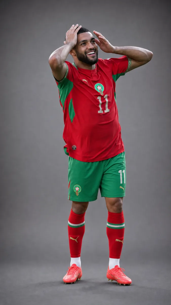 Ismael Saibari Morocco 2026 player profile, studio portrait in national team style