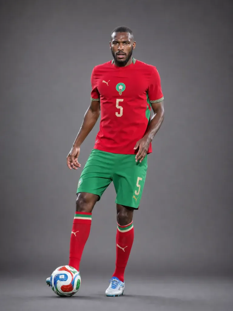 Issa Diop Morocco 2026 player profile, studio portrait in national team style