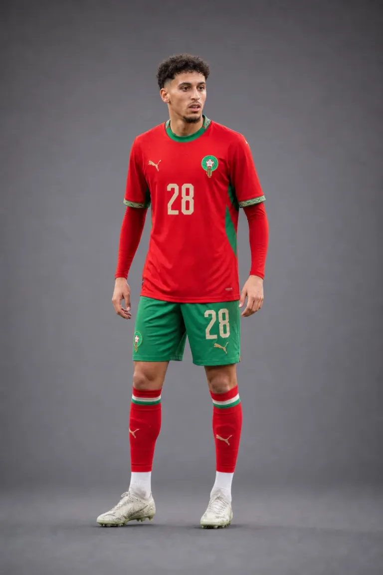 Samir El Mourabet Morocco 2026 player profile, studio portrait in national team style