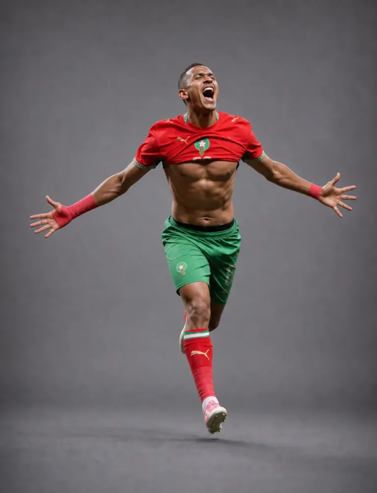 Soufiane Rahimi Morocco 2026 player profile, studio portrait in national team style