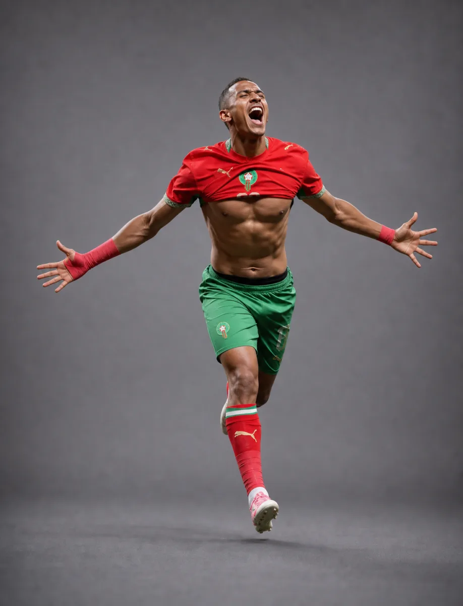 Soufiane Rahimi Morocco 2026 player profile, studio portrait in national team style