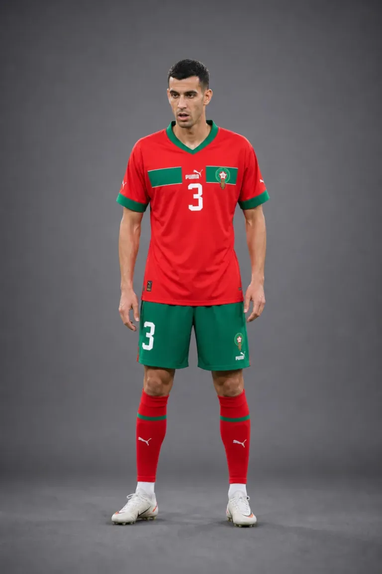 Youssef Belammari Morocco 2026 player profile, studio portrait in national team style