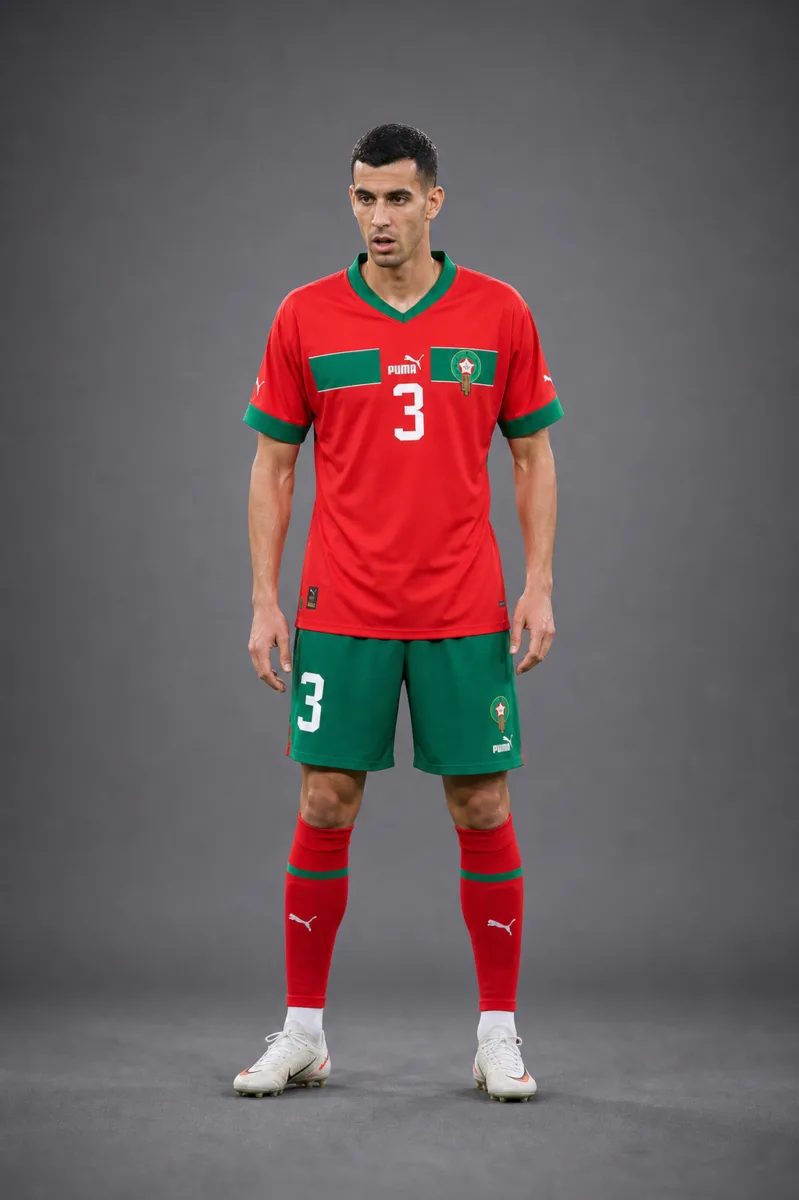 Youssef Belammari Morocco 2026 player profile, studio portrait in national team style