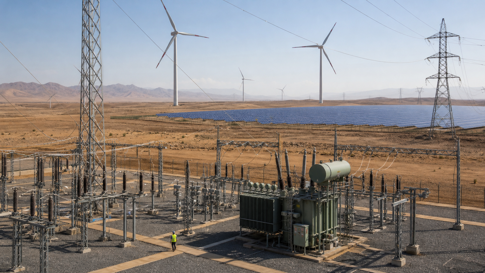 Moroccan substation connecting solar and wind generation to transmission lines
