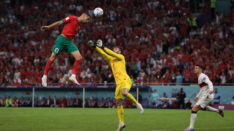 Editorial reconstruction of Morocco's decisive header against Portugal in 2022
