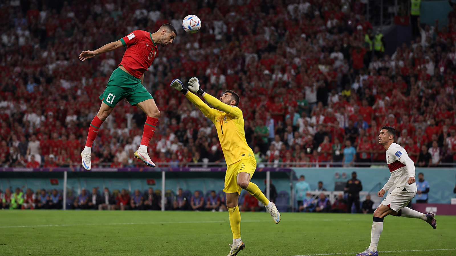 Editorial reconstruction of Morocco's decisive header against Portugal in 2022